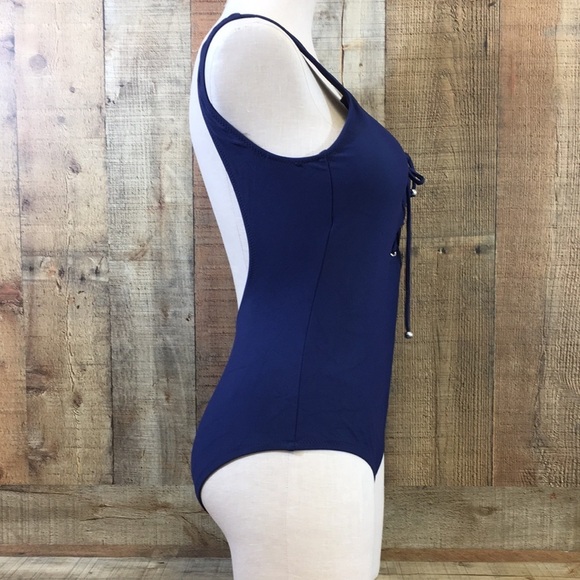 Mossimo Swimsuit Womens‎ Small Dark Night Blue Lace Up One Piece Swimwear - Picture 9 of 14